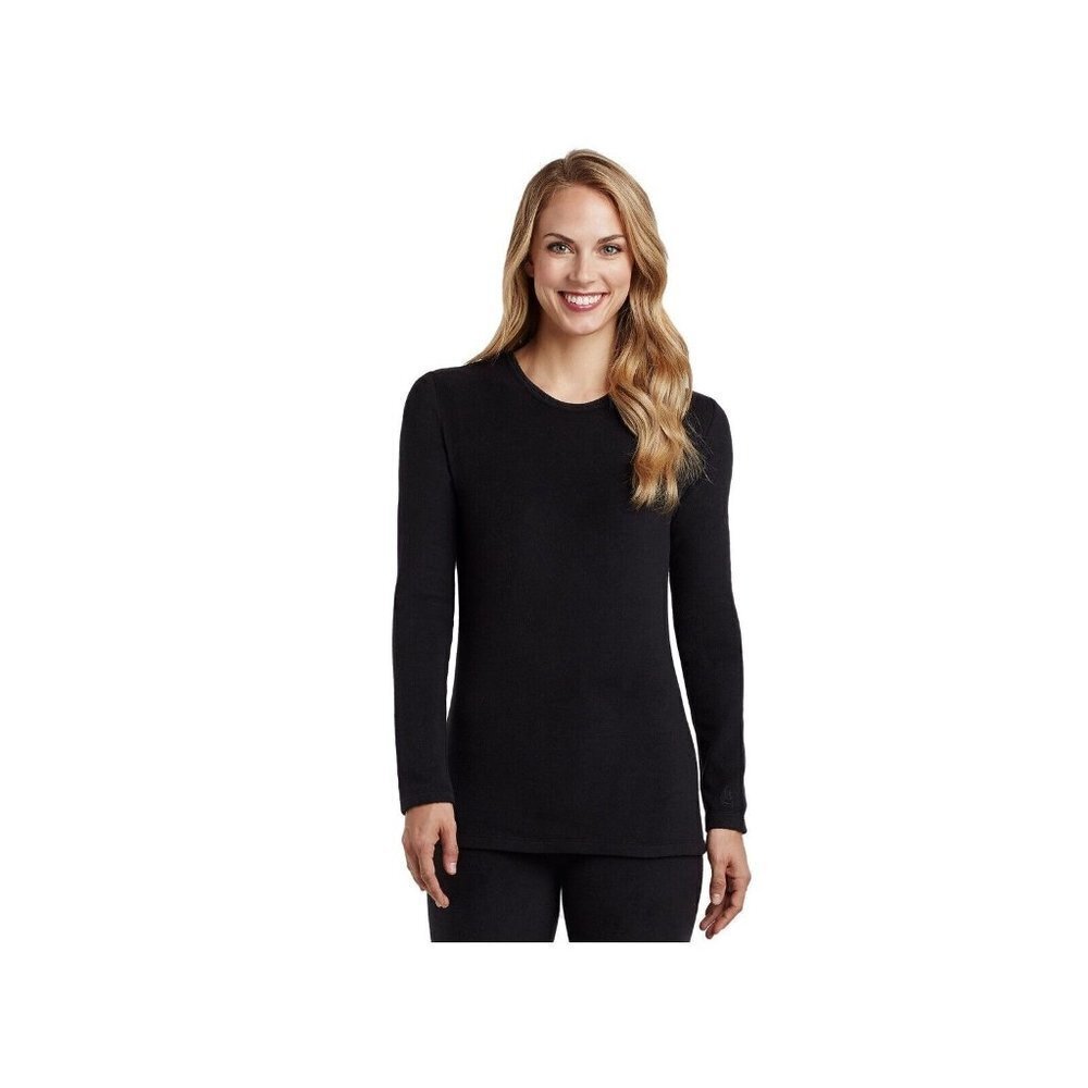 Cuddl Duds Womens XS Fleecewear With Stretch Long Sleeve Crew Shirt in Black 476